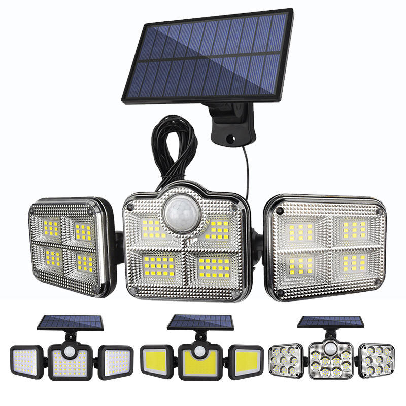 Hagood extérieur étanche 3 têtes applique murale trois têtes 83 COB capteur solaire LED alimenté lumières de sécurité
