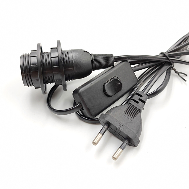 Prise de fil UE 303 interrupteur Rallonge cordon d'alimentation 303 interrupteur E14 double anneau câble vis base support de lampe LED suspension tête ampoule douille