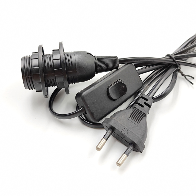 Prise de fil UE 303 interrupteur Rallonge cordon d'alimentation 303 interrupteur E14 double anneau câble vis base support de lampe LED suspension tête ampoule douille
