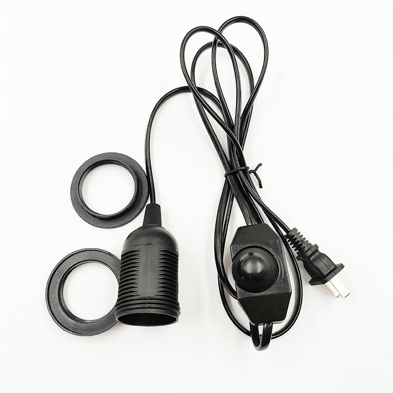 Noir argent E26 E27 Edison support d'ampoule Base à côté de la Base de lampe de Table de bureau avec interrupteur et fil