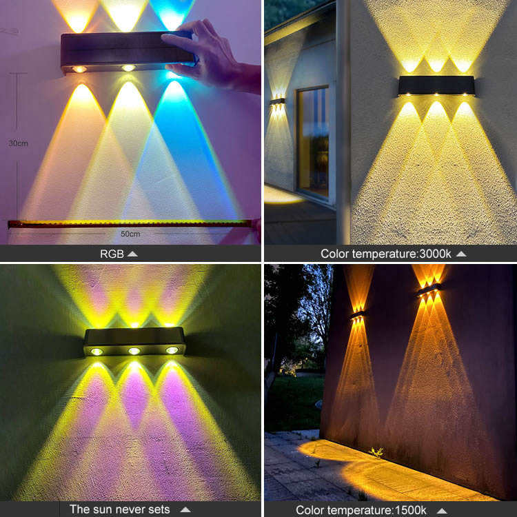 Lampe LED Solaire Applique Murale Extérieure Porche Jardin Étanche Applique Murale Haut Et Bas Lumineux