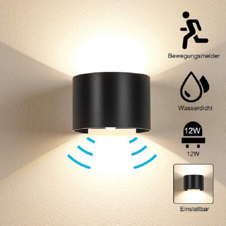 Capteur de mouvement 12W LED applique murale étanche IP65 porche jardin haut et bas applique semi-circulaire étanche applique murale