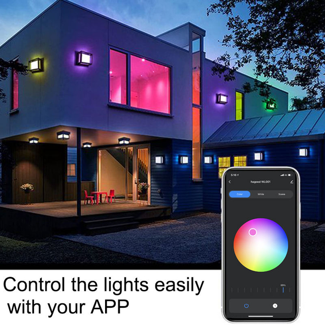 Applique Hagood RGBW LED-Wandleuchte Applique extérieure de haute qualité Wifi Lampe murale étanche à changement de couleur par lampe d'application intelligente bon