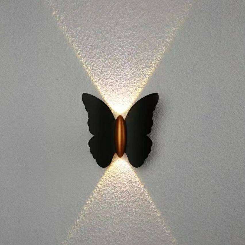 6W Papillon Forme Applique Murale Noir + Or Haut Et Bas Lumineux Lumière Extérieure Cour Jardin Salon Allée Escalier Fond Étanche Led Applique Murale