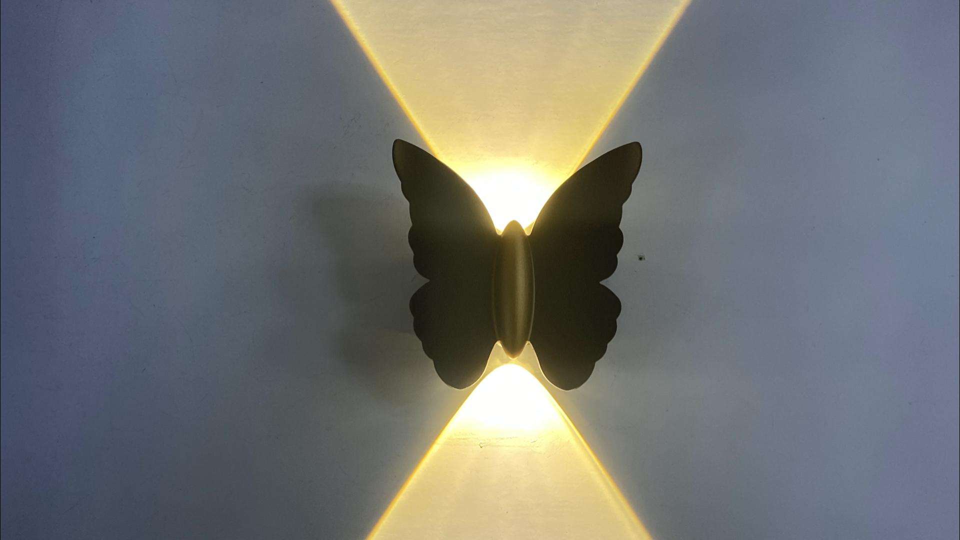 NOUVELLE 6W Haute qualité lampe fantaisie Papillon Étanche Lampe Noir Or Shell applique et veilleuse extérieure