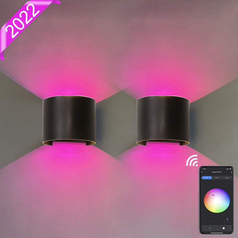 Dernière version Wifi étanche applique murale RGBW applique extérieure changement de couleur par lampe d'application intelligente prise en charge Amazon Alexa Google Assist