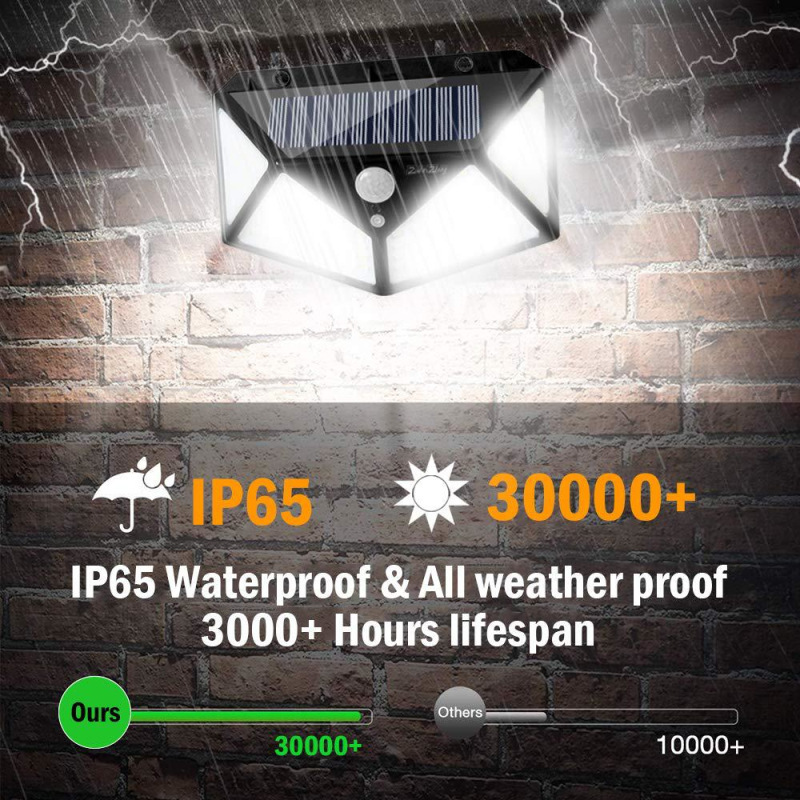100 LED ip65 lumière solaire extérieure lampe solaire PIR capteur de mouvement applique murale étanche solaire alimenté lumière du soleil pour la décoration de jardin