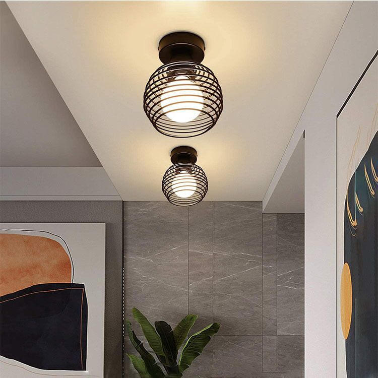 Intérieur Vintage Fer E27 Plafonniers Luminaires pour Couloir Allée Intérieur Rétro LED Plafonnier pour Chambre Salon Noir