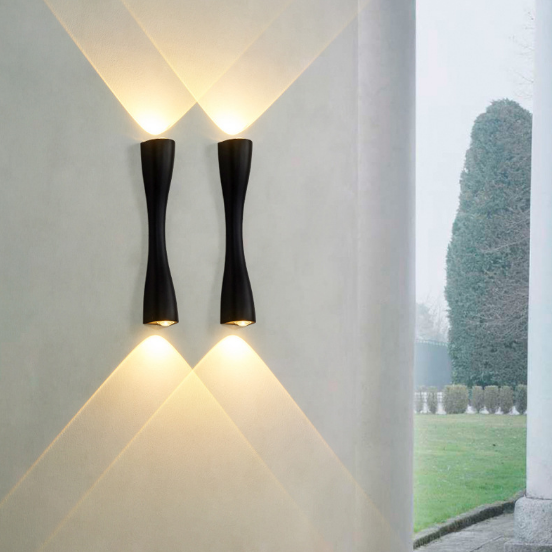 6W Applique De Jardin Moderne Cour Villa Applique Jardin Extérieur Haut Et Bas Double Tête Lampe Or Trompette Extérieure Étanche Led Applique Murale