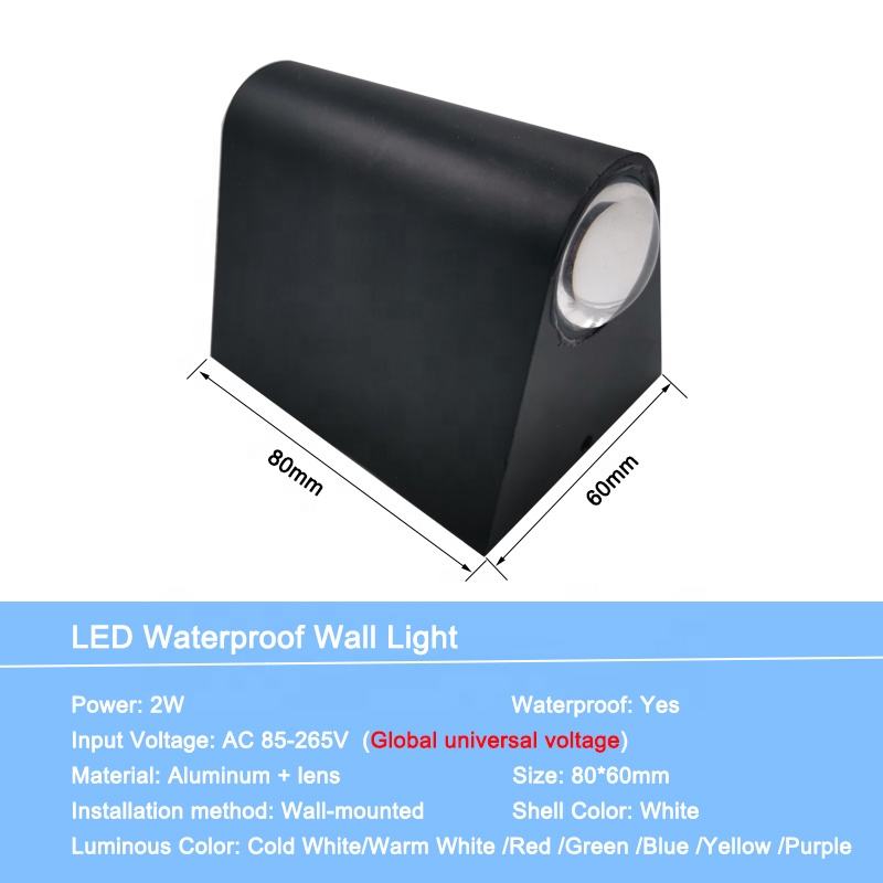 Moderne étanche extérieur 2W mur LED lampe IP65 aluminium haut et bas applique murale jardin porche applique décoration lumière 110V 220V