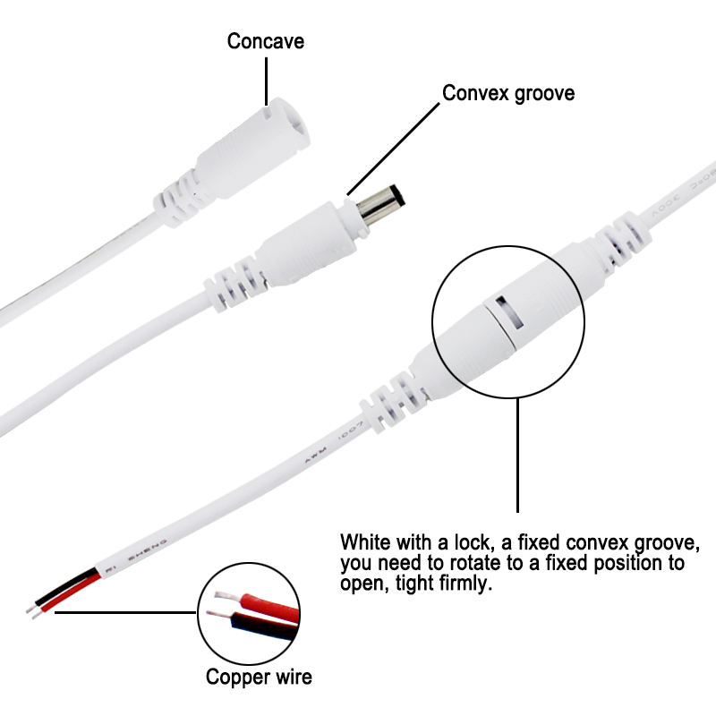 Ligne de prise de tête mâle et femelle cc connecteur d'alimentation cc boucle de verrouillage de l'adaptateur ligne de connecteur de câblage d'alimentation