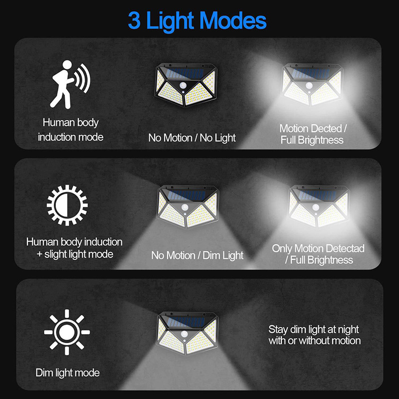 100 LED ip65 lumière solaire extérieure lampe solaire PIR capteur de mouvement applique murale étanche solaire alimenté lumière du soleil pour la décoration de jardin