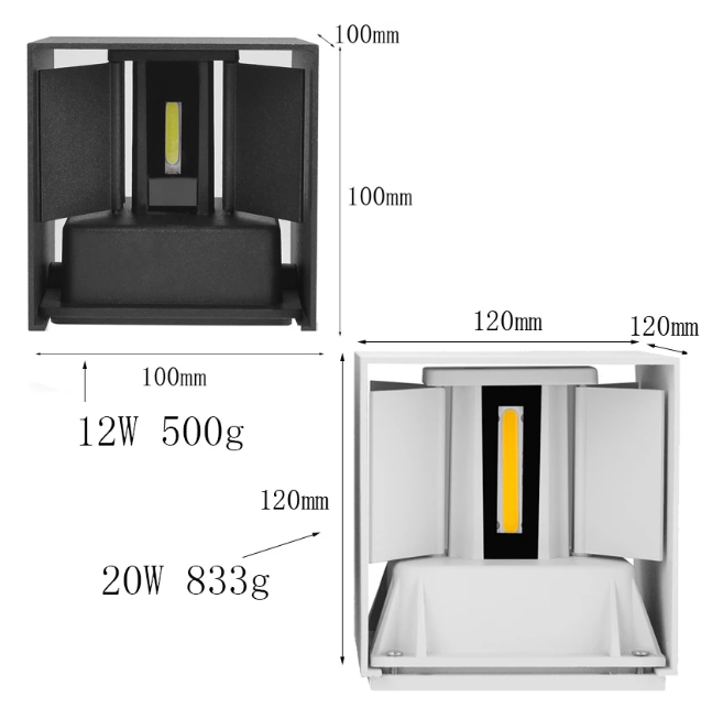 IP65 Étanche 12W 20W Intérieur Extérieur Led Mur Lampe En Aluminium Réglable Surface Monté AC85 ~ 265V Led Porche Lumière Applique