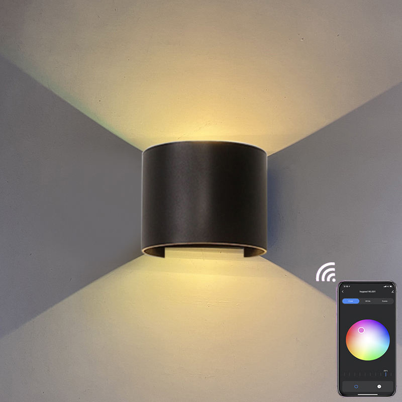 9W RGB TUYA APP contrôle LED applique murale étanche IP65 porche jardin haut et bas applique murale étanche semi-circulaire
