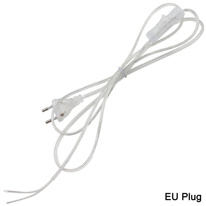Câble 0.75mm 2 lignes 1.8m cordon d'alimentation marche-arrêt pour lampe à LED avec interrupteur à bouton ue/US prise lumière commutation rallonge de fil Transparent
