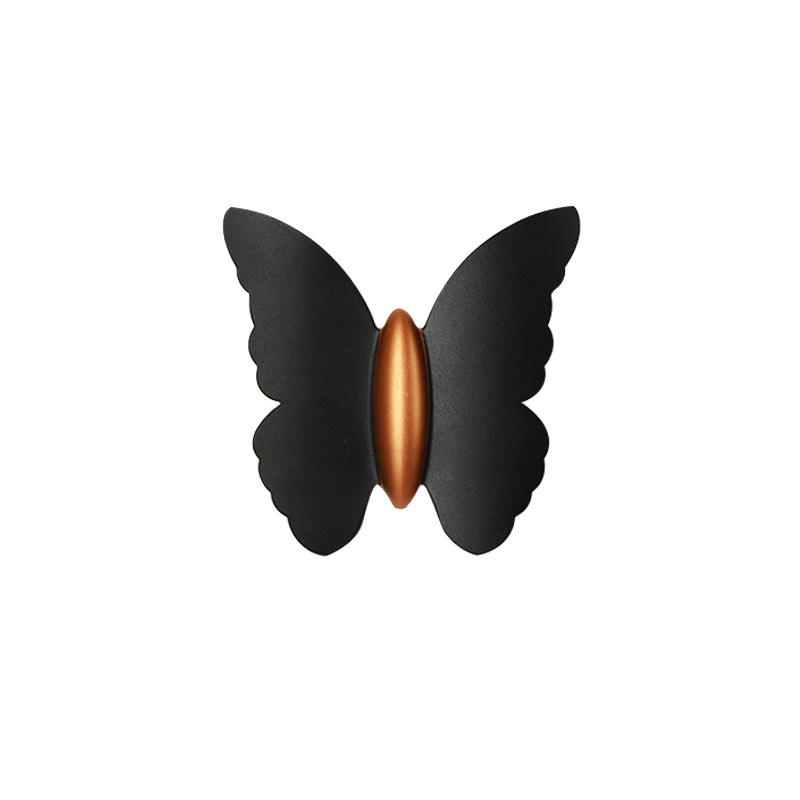 6W Papillon Forme Applique Murale Noir + Or Haut Et Bas Lumineux Lumière Extérieure Cour Jardin Salon Allée Escalier Fond Étanche Led Applique Murale
