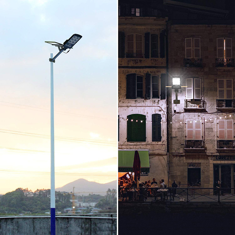 Projecteur solaire IP66 extérieur étanche et Protection contre la foudre avec cadre en verre PC anti-perte lampadaire solaire
