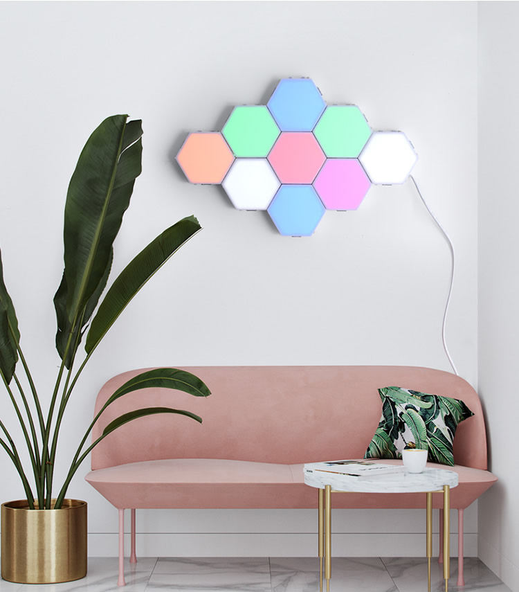Applique murale hexagonale quantique en nid d'abeille à LED colorée avec sensibilité tactile pour loft d'escalier de salon de chambre à coucher
