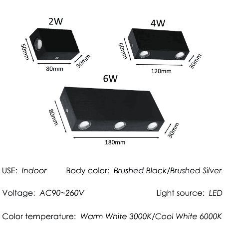 2W/4W/6W/10W/12W Led Applique Murale Extérieure Led Éclairage Mural Noir Applique Décoration Extérieure Applique Surface Brossée Chambre Salon Couloir Allée Simple