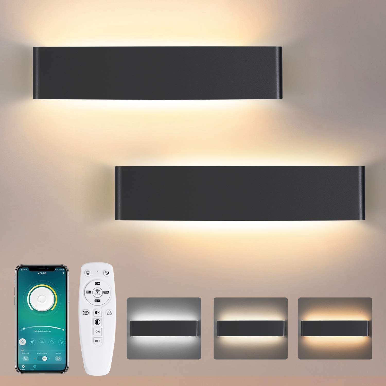 16W 24W 2.4G Longue Applique Murale avec Contrôleur Lampe LED Up And Down Light Applique Murale Intérieure Applique Murale LED Trois Température de Couleur Applique Murale