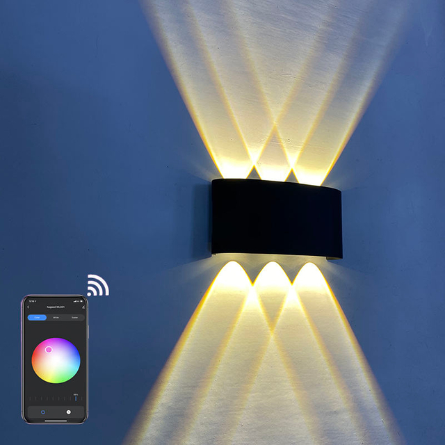 RGBW APP contrôle lumière intelligente en forme d'arc extérieur étanche haut et bas LED applique murale intelligente en aluminium applique murale moderne éclairage applique murale