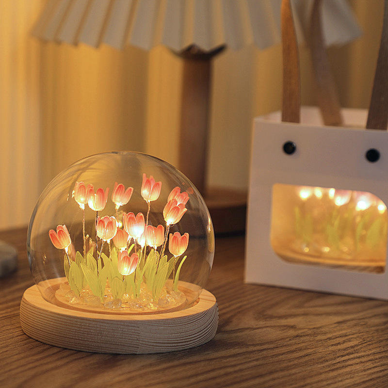 Fait à la main tulipe veilleuse thermorétractable Film bricolage matériel fleur artificielle tulipe veilleuse décor à la maison cadeau pour Gitlfriend