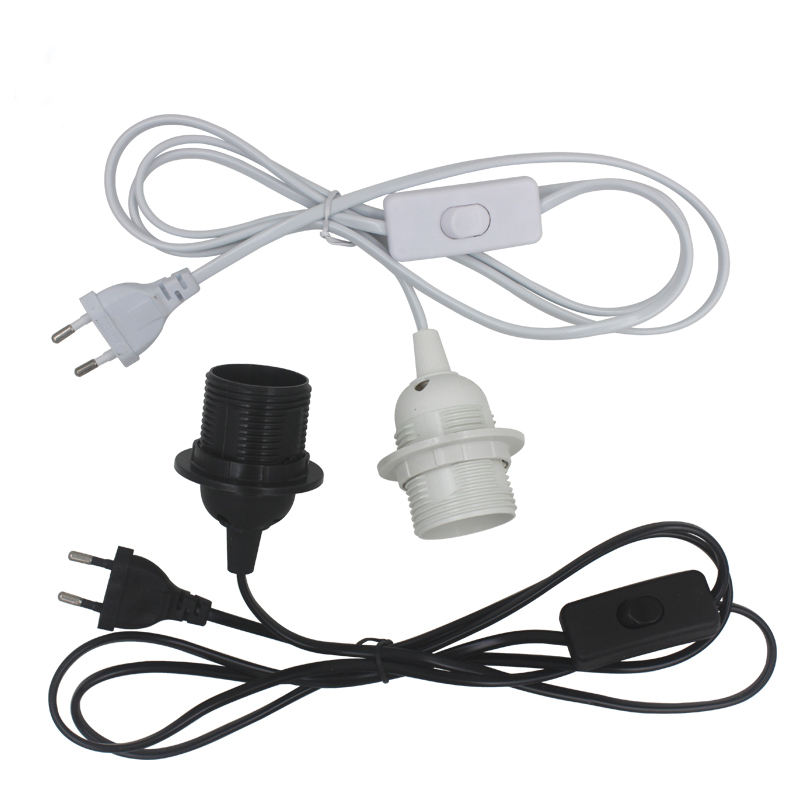 AU EU US plug 1.8m Cordon d'alimentation Câble E27 Base de support de lampe à dents complètes avec fil de commutation 303 pour ampoule LED suspendue