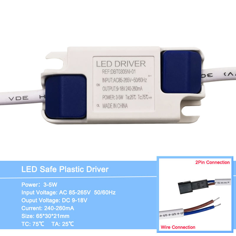 1-36W Safe Plastic Shell LED Driver Transformateur de lumière Courant constant 300mA Adaptateur d'alimentation pour lampe à LED / Puce