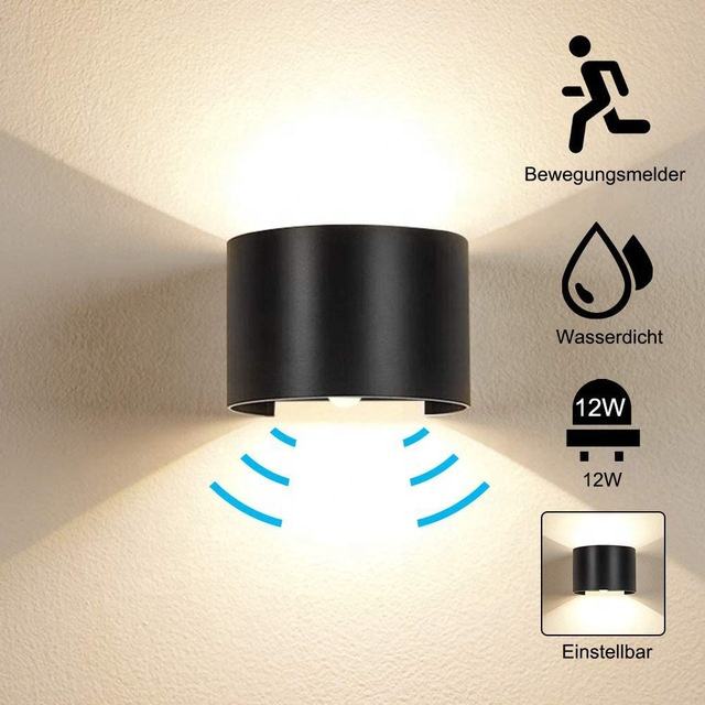 Capteur de mouvement 12W LED Applique Murale Étanche IP65 Porche Jardin Haut Et Bas Applique Murale