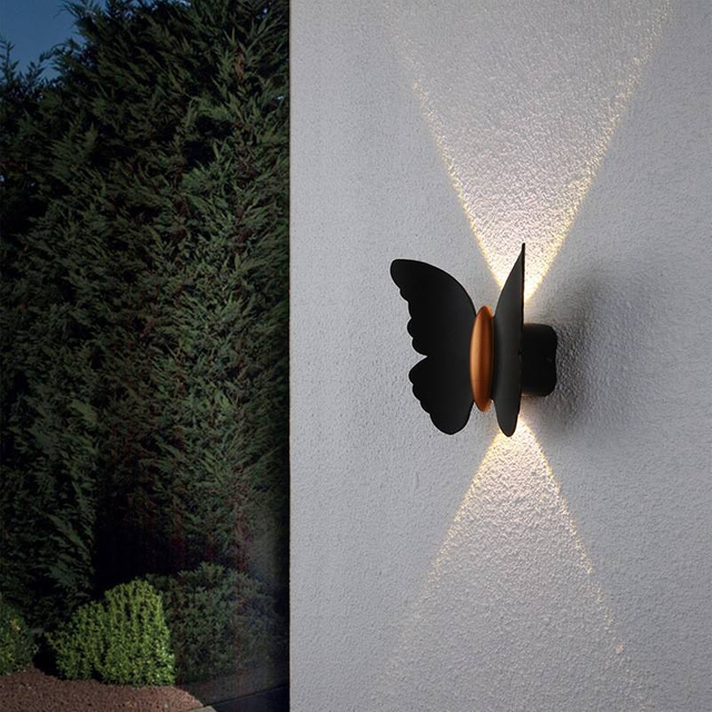 NOUVELLE 6W Haute qualité lampe fantaisie Papillon Étanche Lampe Noir Or Shell applique et veilleuse extérieure