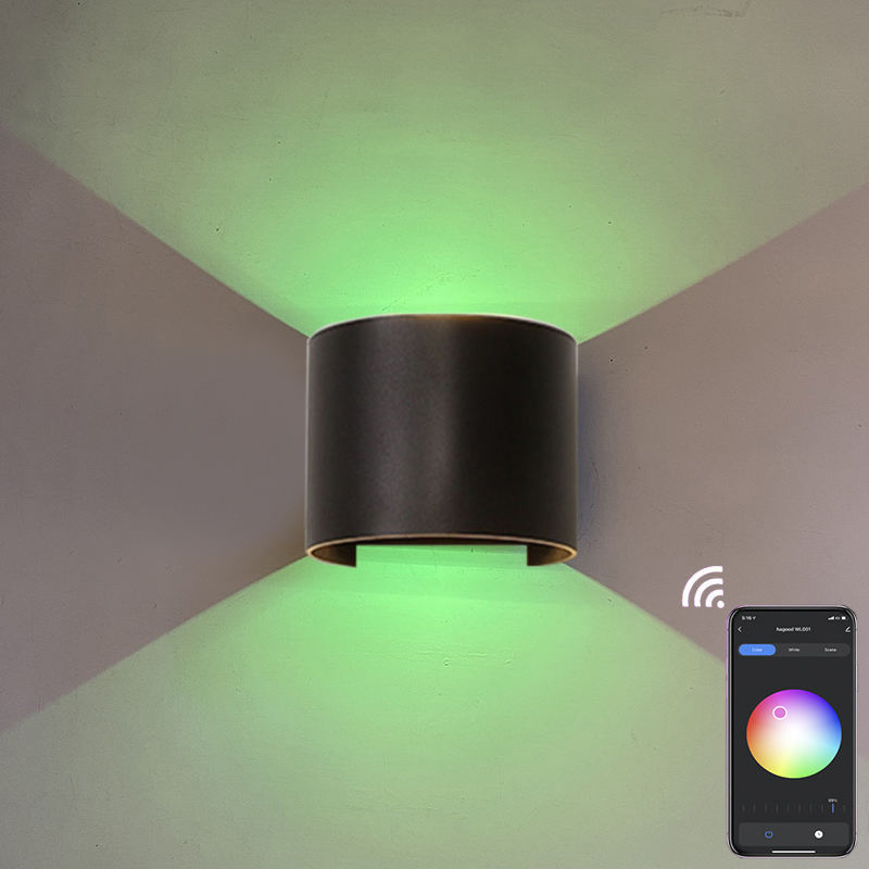 RGB APP 9W contrôle TUYA APP LED applique murale étanche IP65 porche jardin haut et bas applique murale semi-circulaire étanche