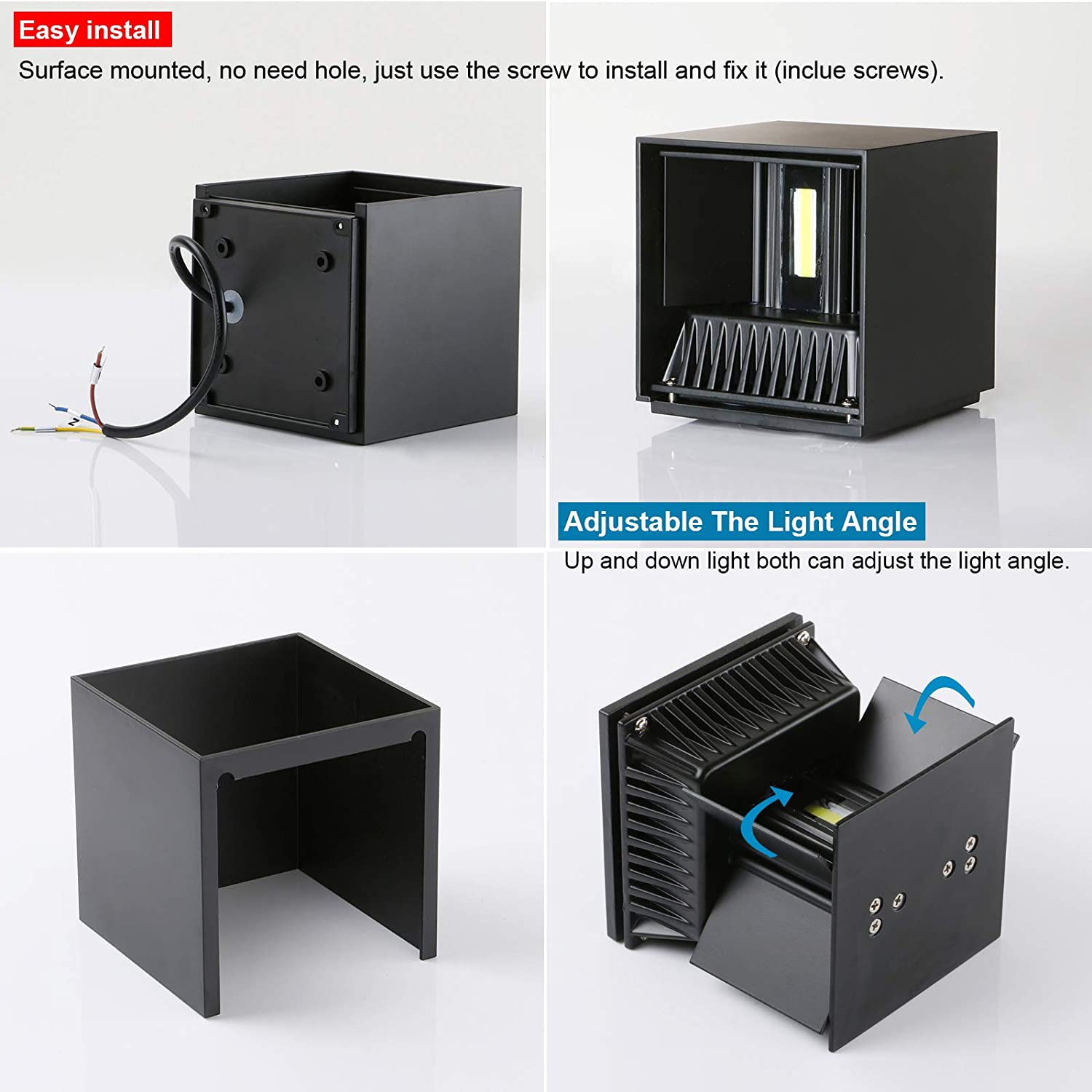 Vente chaude Moderne LED Up Down Éclairage Salon Cube Applique Lampe Luminaire Montage Intérieur Extérieur Applique Murale 20W 12CM Cube Lumière