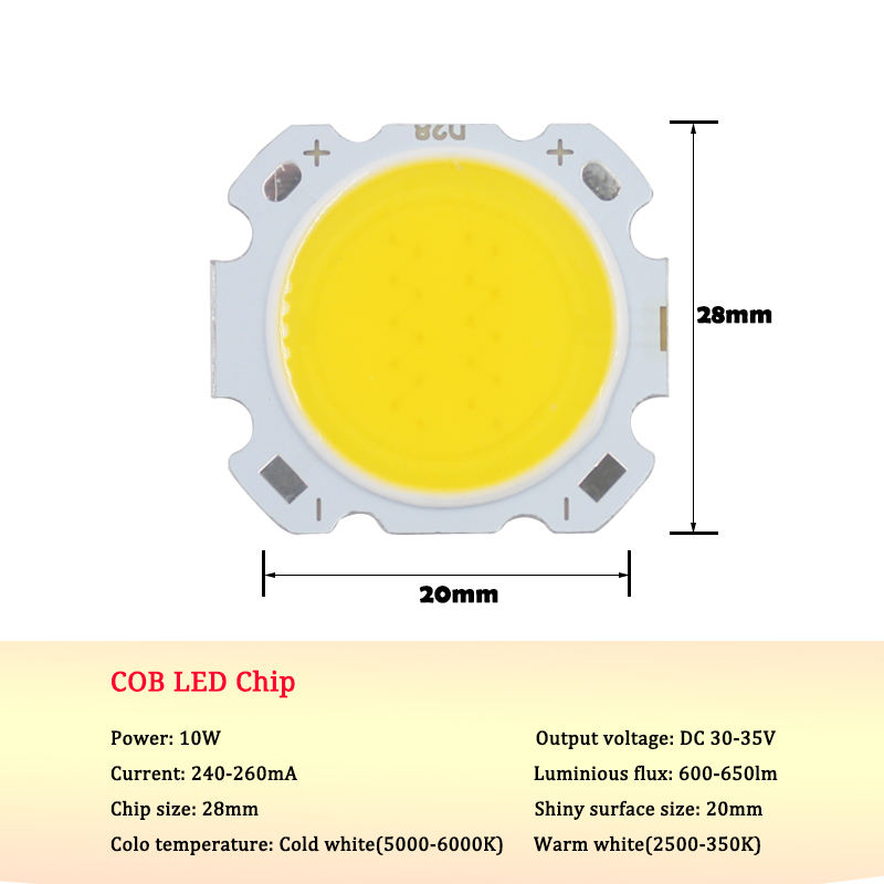 Usine de gros COB source de lumière 10-50W haute puissance indice d'affichage élevé mettre en évidence la lumière jaune lumière blanche perles de lampe COB