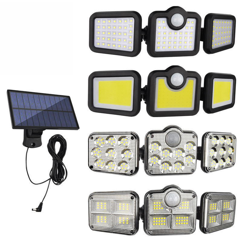 Hagood extérieur étanche 3 têtes applique murale trois têtes 83 COB capteur solaire LED alimenté lumières de sécurité