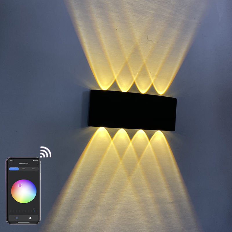 Contrôle de l'application RGBW Lumières extérieures contrôlées par application en forme d'arc Extérieur Étanche haut et bas LED Applique murale intelligente Aluminium Applique murale moderne Applique murale