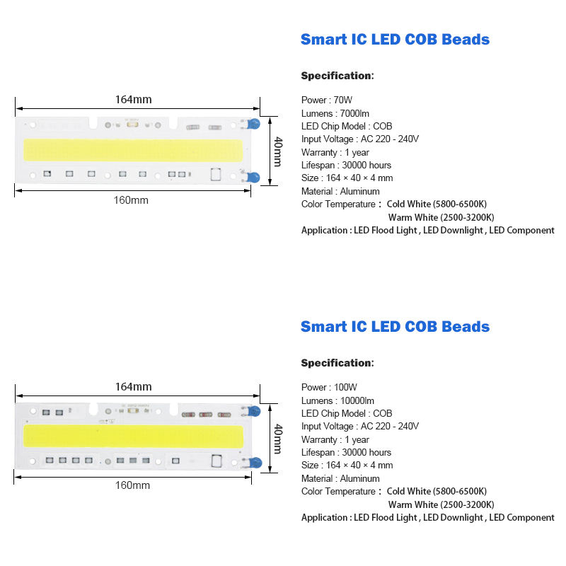 Puce de lumière LED COB 30W 50W 70W 100W 150W puce d'ampoule LED 220V entrée pilote de LED intelligent IC pour projecteur LED bricolage