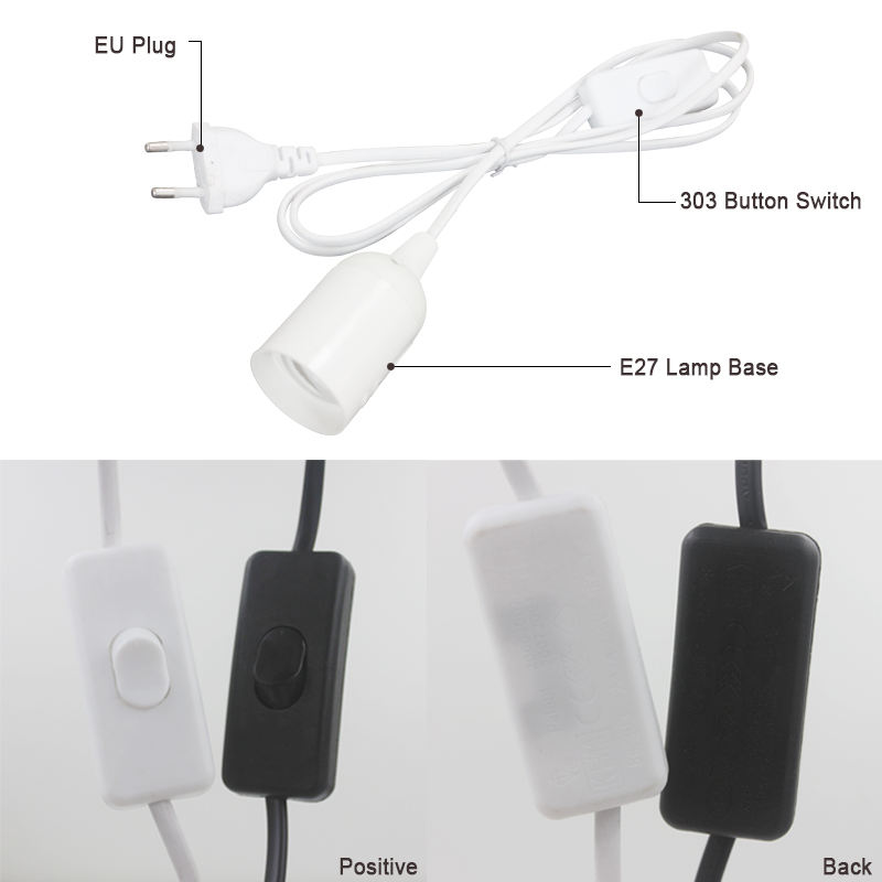 1.8m cordon d'alimentation câble E27 bases de lampe prise ue avec fil de commutation pour pendentif ampoule LED e27 lampe à main Suspension support de douille