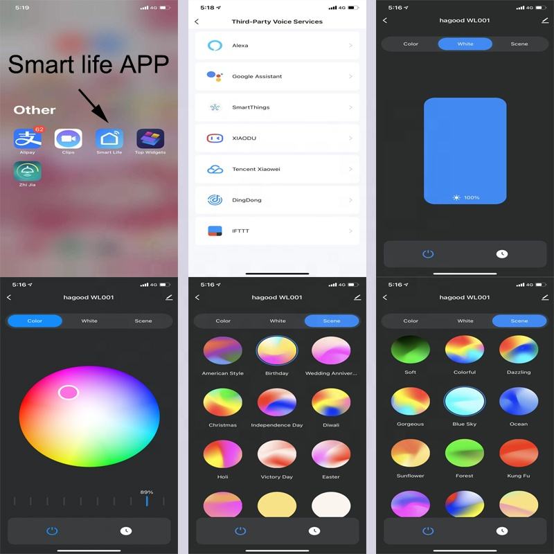 Dernière version Wifi étanche applique murale RGBW applique extérieure changement de couleur par lampe d'application intelligente prise en charge par Amazon Alexa Google Assist