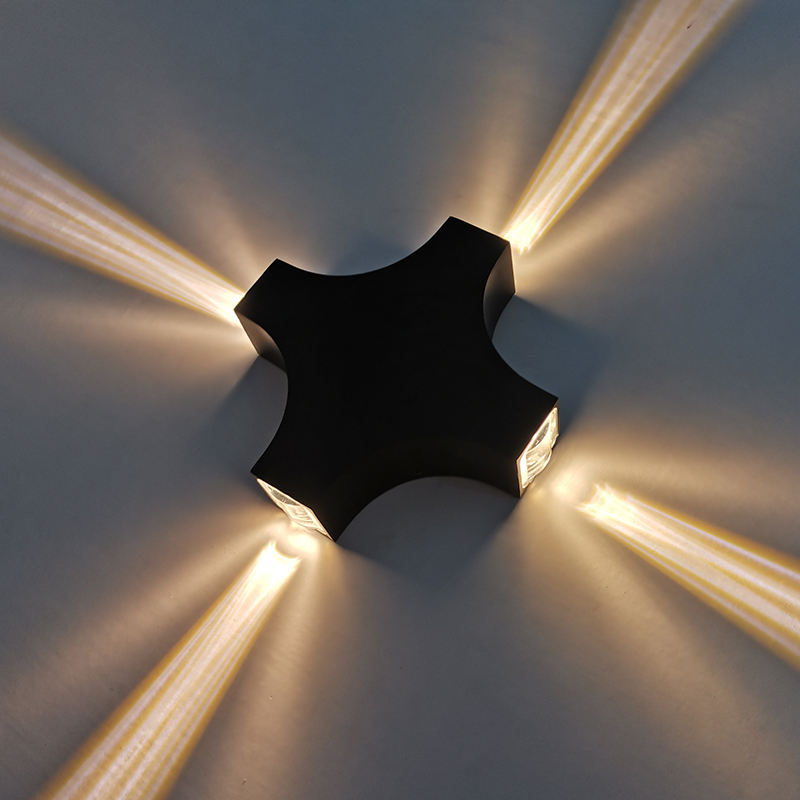Nouvelle applique extérieure LED 12W croix étoile 4 côtés éclairage étanche IP65 pour jardin balcon décoration