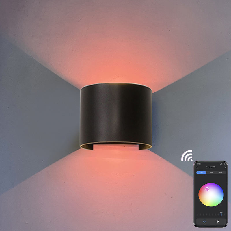RGB APP 9W contrôle TUYA APP LED applique murale étanche IP65 porche jardin haut et bas applique murale semi-circulaire étanche