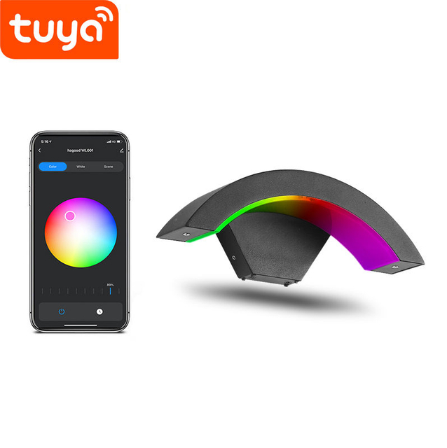 Tuya Smart WiFi LED APP Contrôle Applique Murale Extérieure Porche Lumière Jardin Étanche Applique Lumière RGBW 9W Dimmable Travail avec Alexa et Google Home