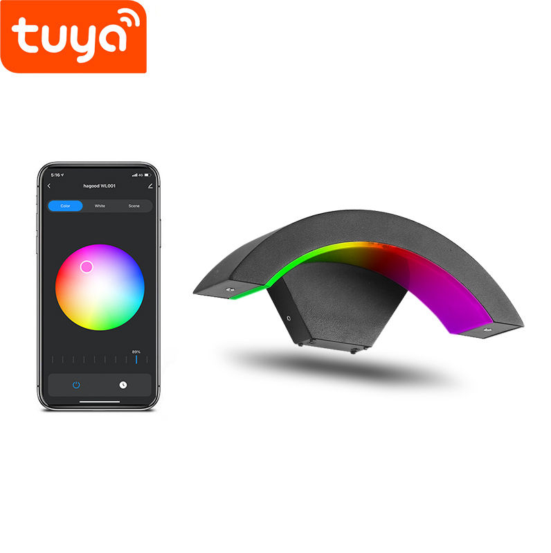 Tuya Smart WiFi LED APP Contrôle Applique Murale Extérieure Porche Lumière Jardin Étanche Applique Lumière RGBW 9W Dimmable Travail avec Alexa et Google Home