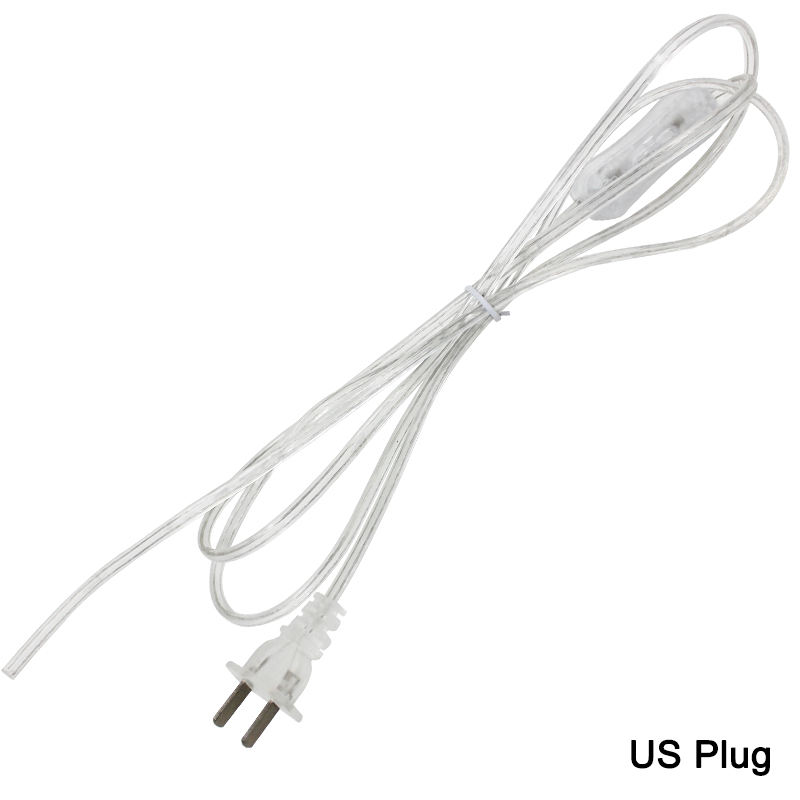 Câble 0.75mm 2 lignes 1.8m cordon d'alimentation marche-arrêt pour lampe à LED avec interrupteur à bouton ue/US prise lumière commutation rallonge de fil Transparent