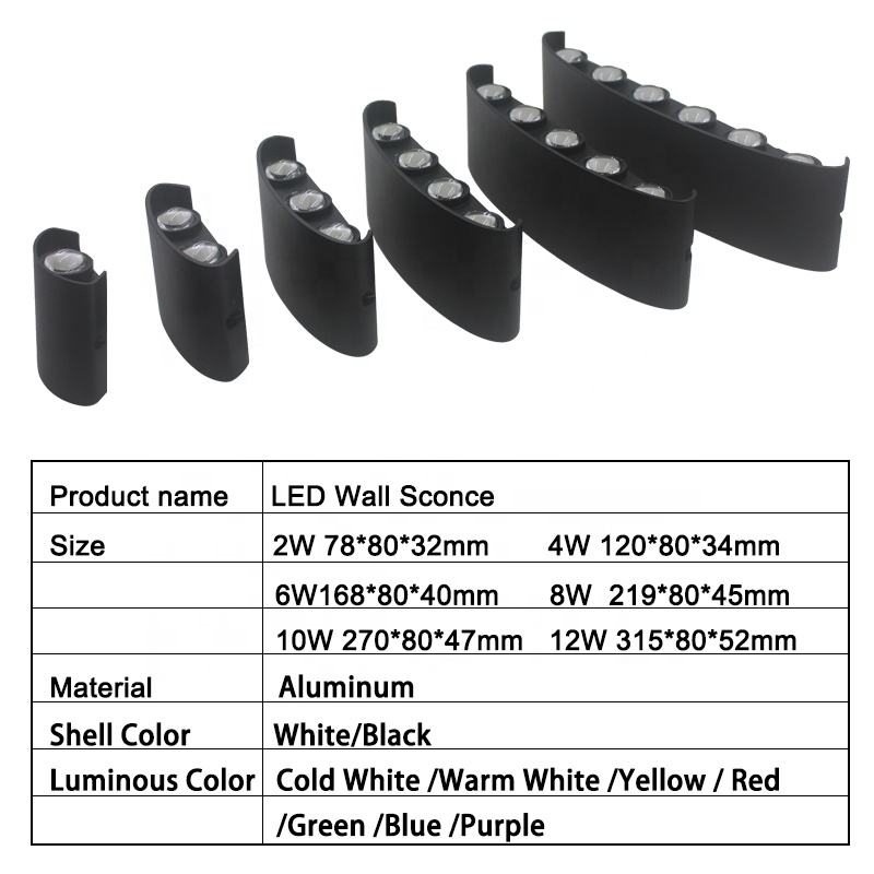 6W pas cher prix usine applique murale haut et bas veilleuse applique murale lumière pour 100% sécurité Style européen-américain
