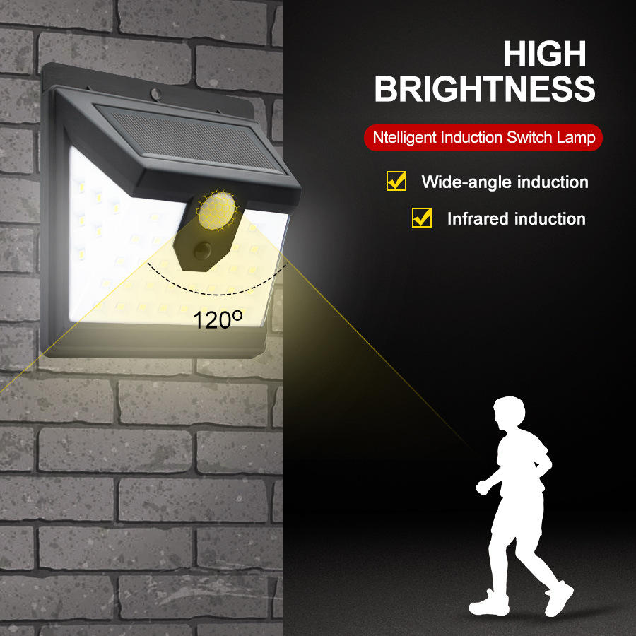 1000lm IP65 étanche maison led solaire lumière PIR capteur de mouvement extérieur solaire sécurité applique murale LED solaire jardin lumière