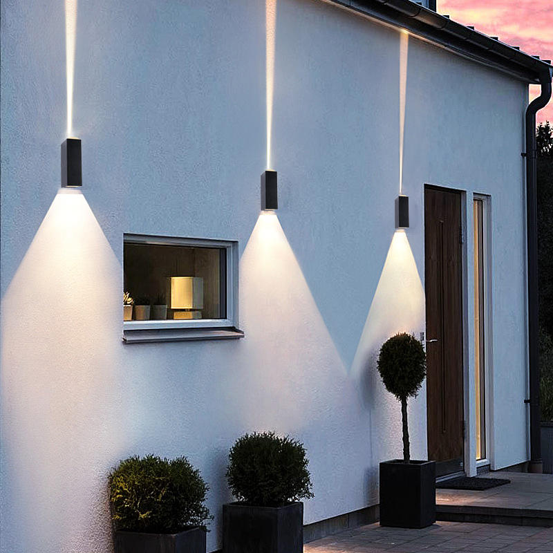 6W lampe à LED moderne faisceau de coque noire applique murale étanche et veilleuse extérieure haut et bas appliques murales pour la maison