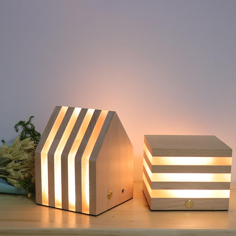 LED lune lampe de Table bois Table boule lumière Dimmable boule de lin rotin abat-jour USB chambre chevet veilleuse décor à la maison