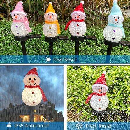Noël Solaire LED Lumières Bonhomme De Neige Jardin Décoration Étanche Lumière Extérieure Post Lampe Pelouse Paysage Led Éclairage Solaire 2023