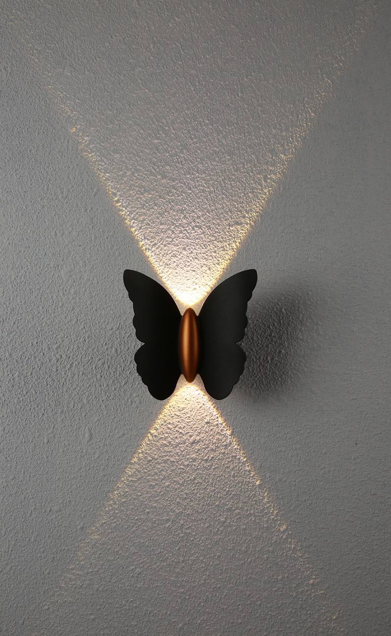 NOUVELLE 6W Haute qualité lampe fantaisie Papillon Étanche Lampe Noir Or Shell applique et veilleuse extérieure