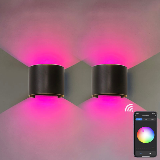 APP Control Smart Led Applique Murale Ronde Réglable Applique Jardin Extérieur IP65 Moderne 9w Led Applique Murale Haut Et Bas Applique Murale Led Applique Lumières Contrôlées